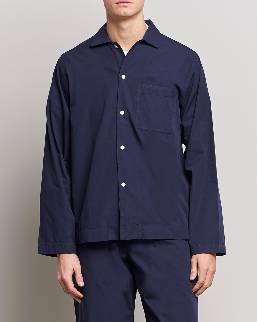 Tekla Poplin Pyjama Shirt True Navy at CareOfCarl.com