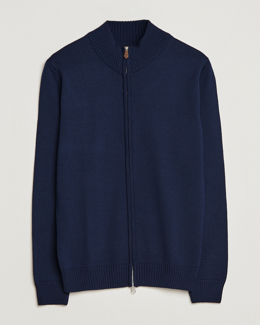 Stenstroms Chunky Merino Full Zip Cardigan Navy at CareOfCarl