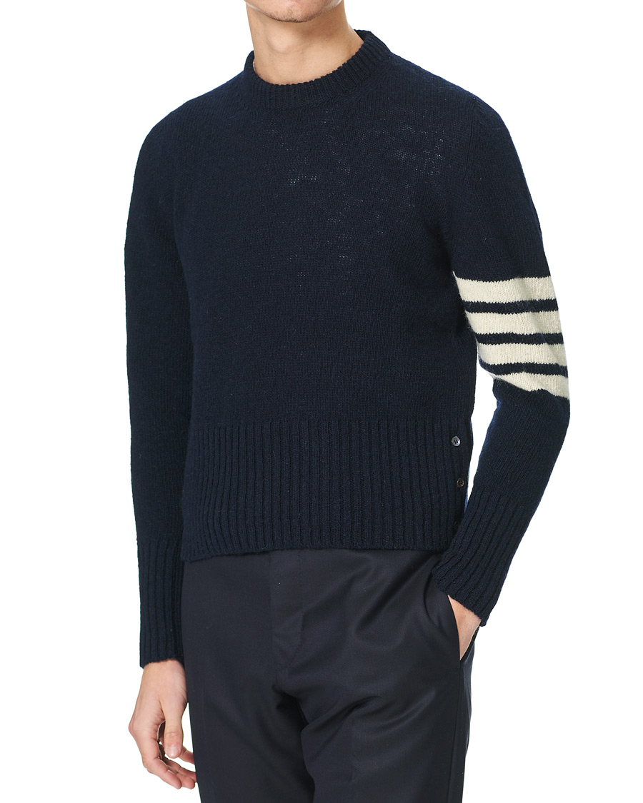 Thom Browne 4 Bar Mohair Crew Neck Sweater Navy at CareOfCarl.com