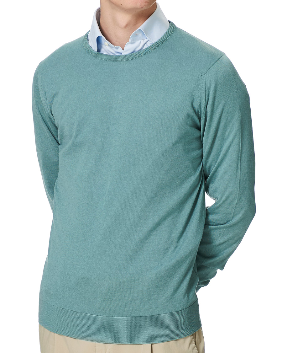 John Smedley Hatfield Sea Island Crew Neck Haze Blue at CareOfCarl.com