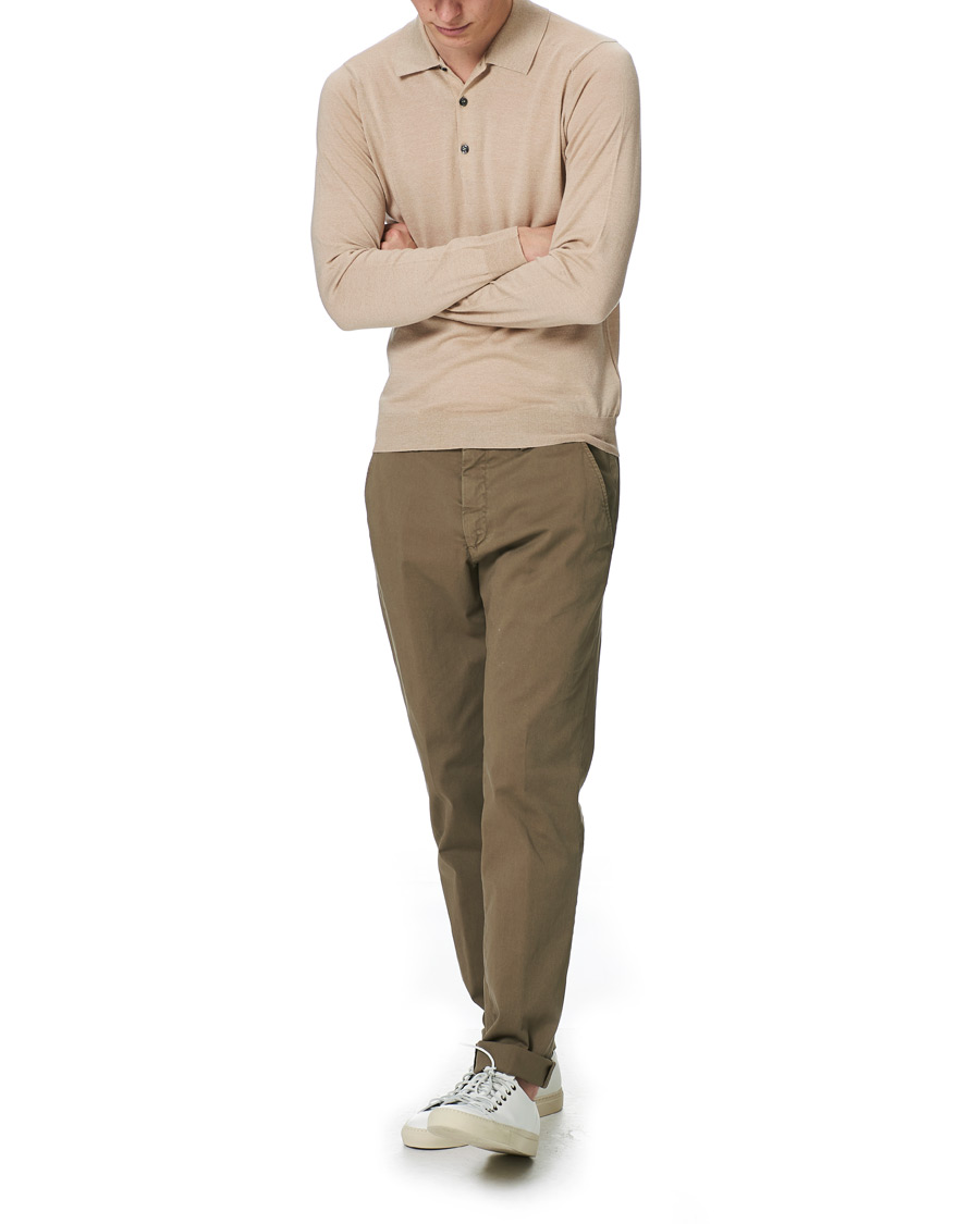 John Smedley Belper Wool/Cotton Polo Pullover Light Taupe at