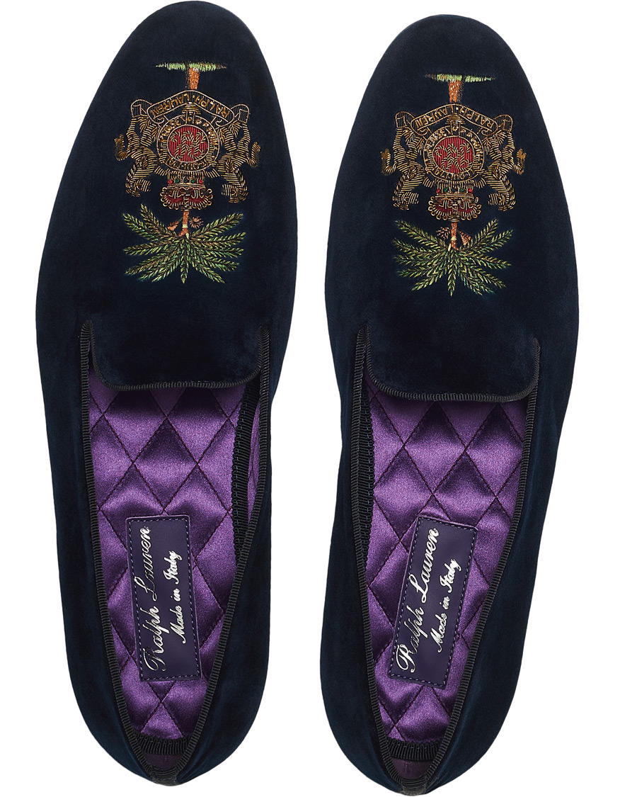 Ralph Lauren Purple Label Alonso Palm Crest Slippers Navy at