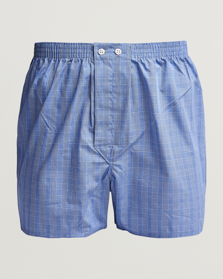 Sunspel Classic Woven Cotton Boxer Shorts Plain Blue at CareOfCarl.com