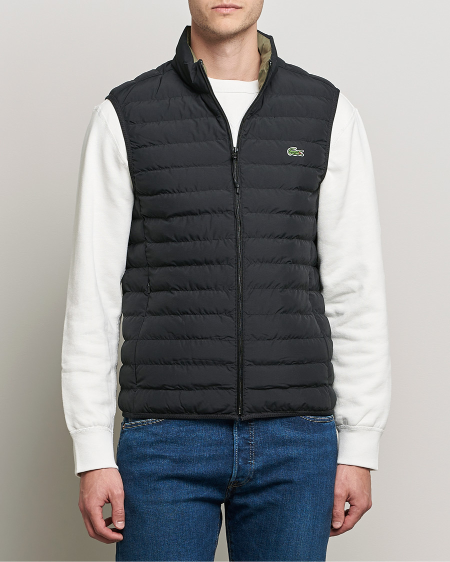 Lacoste Lightweight Water Resistant Quilted Zip Vest Black at CareOfCarl