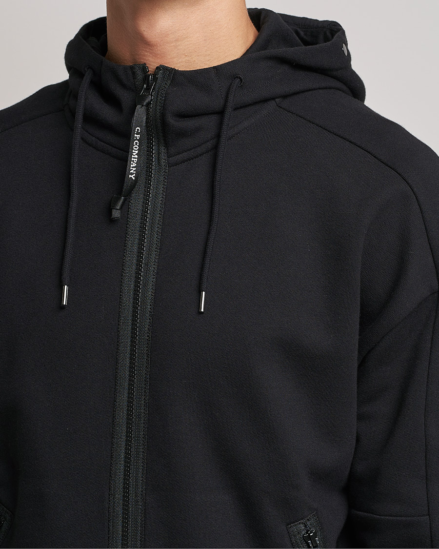 C.P. Company Diagonal Raised Fleece Full Zip Goggle Hoodie Black