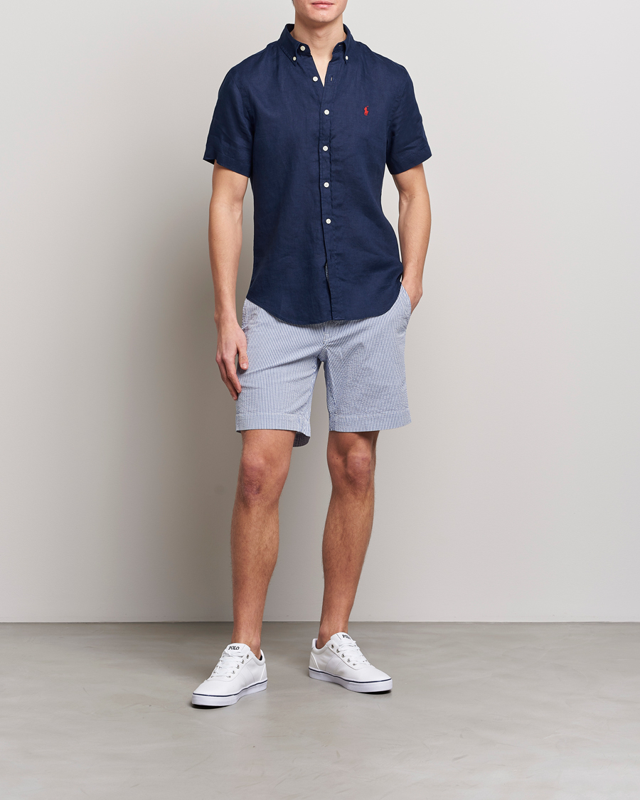 Mens slim fit hot sale linen shorts