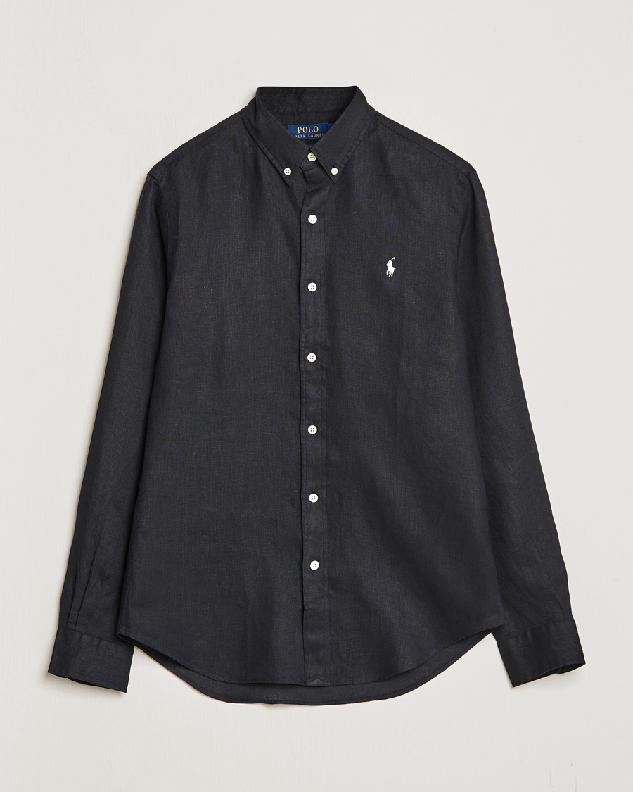 Polo Ralph Lauren Slim Fit Linen Button Down Shirt Black at 