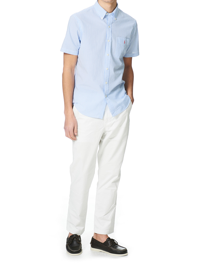 Polo Ralph Lauren Mens Blue/White Custom Fit Striped Seersucker Shirt