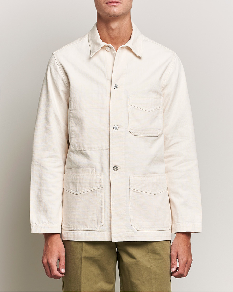 Drake's Kuroki Cotton Canvas Chore Jacket Ecru at CareOfCarl.com