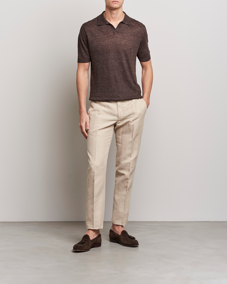DE BONNE FACTURE linen trousers 'Two Pleats Large Trousers' dark olive |  BRAUN Hamburg