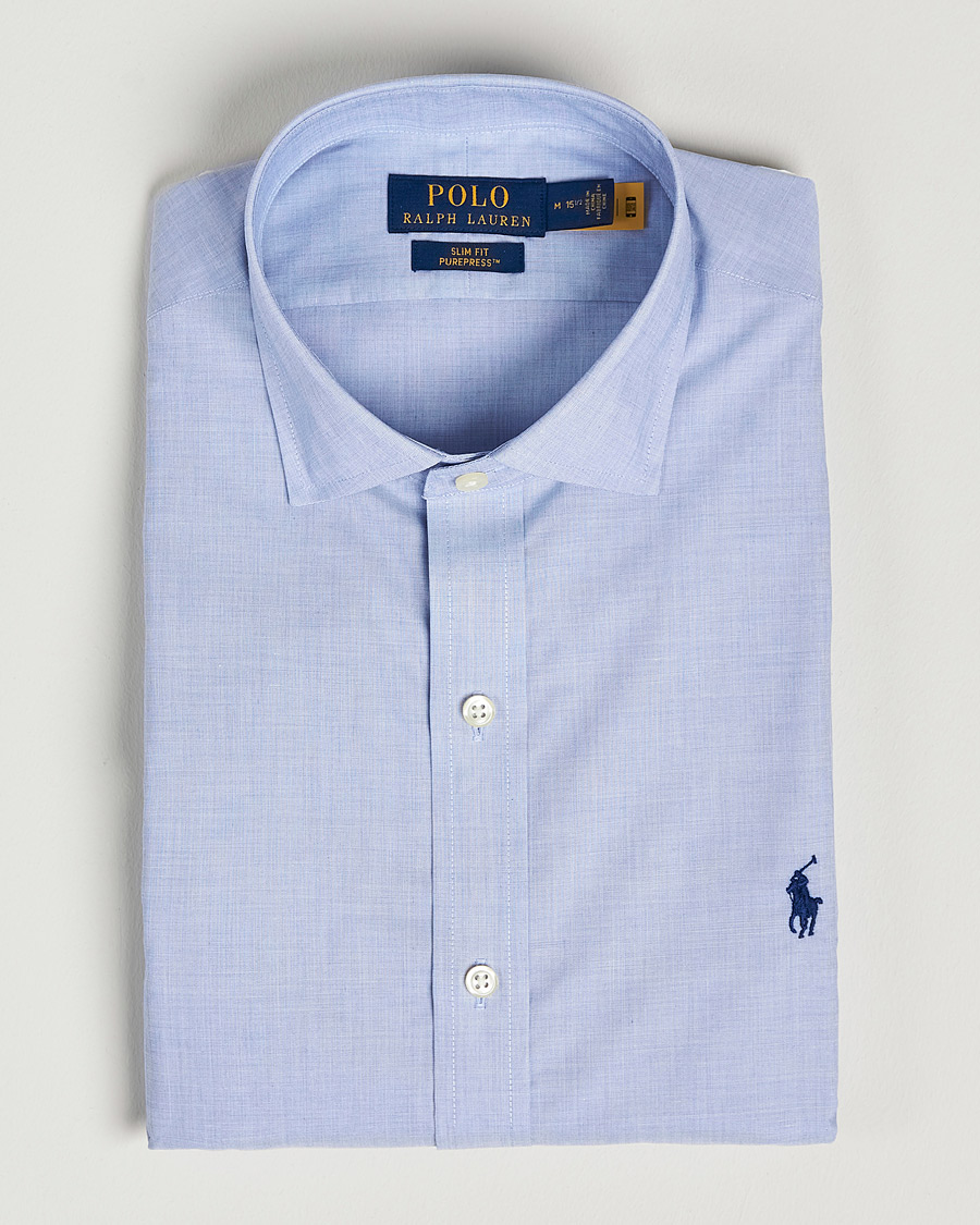 Polo Ralph Lauren Slim Fit Poplin Cut Away Dress Shirt Light Blue at CareOf