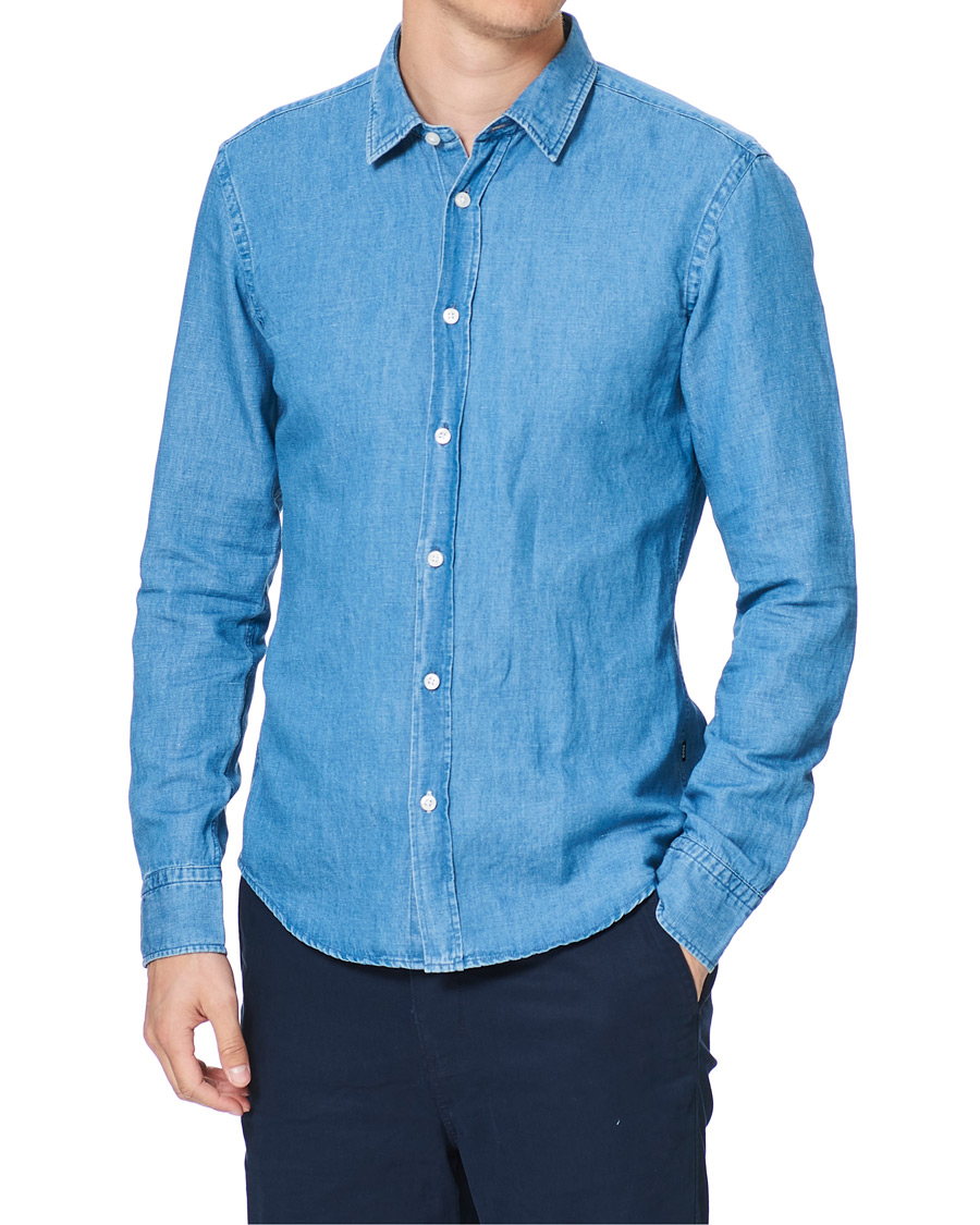 BOSS Reid Linen Mix Shirt Light Blue at CareOfCarl.com