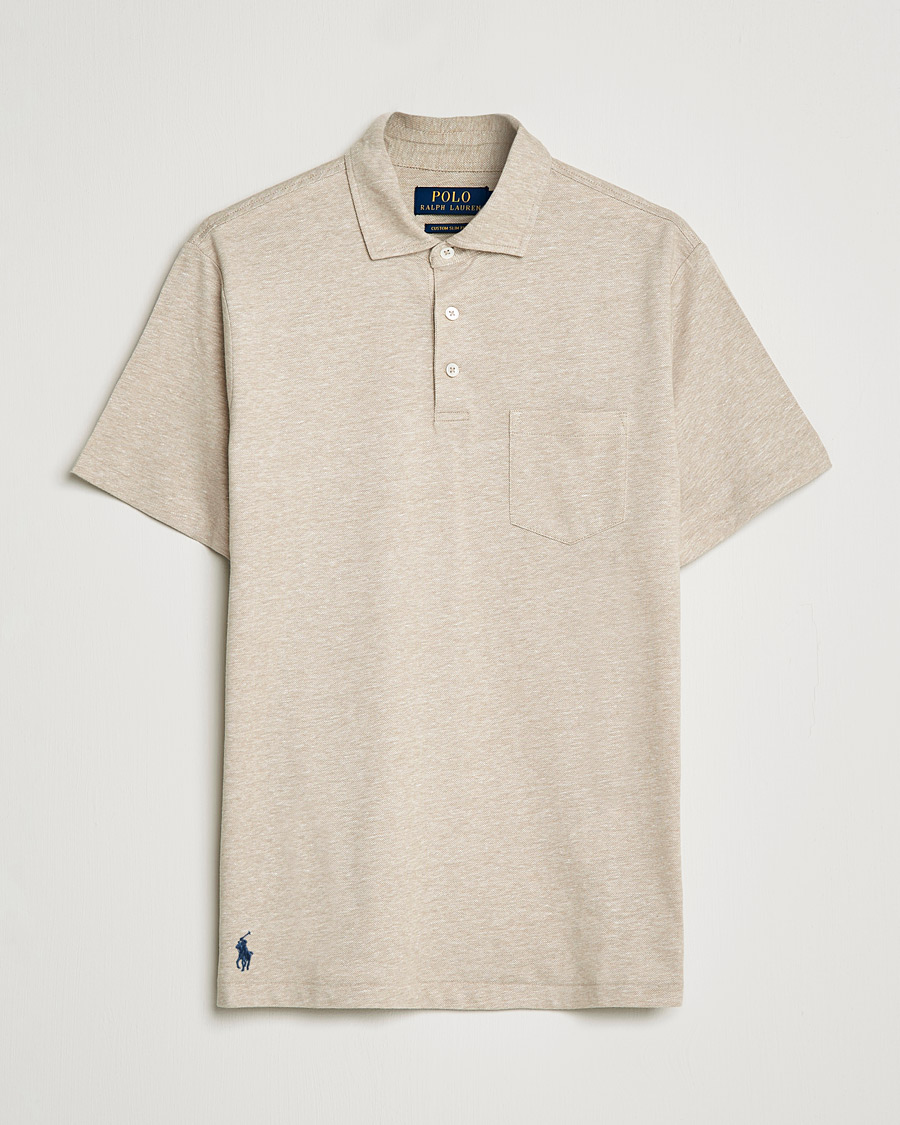 Polo Ralph Lauren Custom Slim Fit Cotton/Linen Polo Tan Heather at