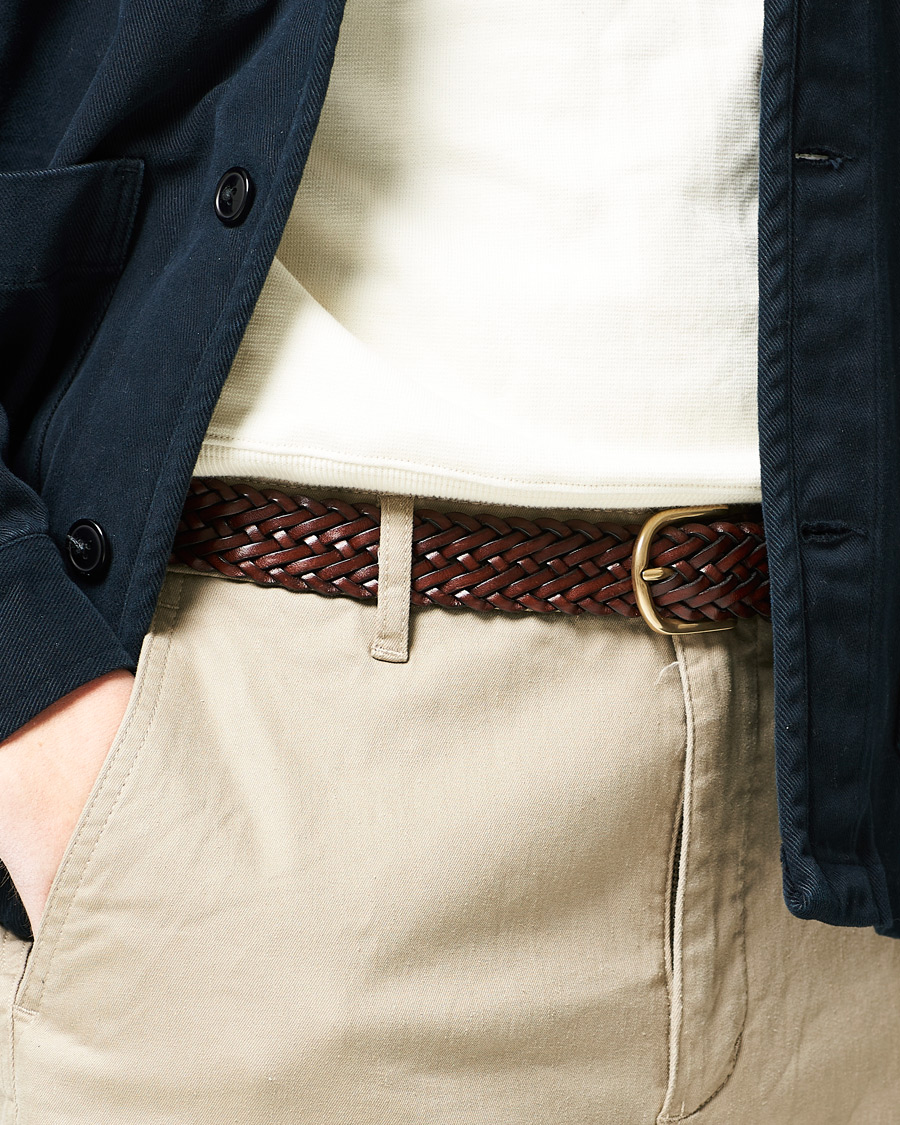 Anderson's Woven Leather Belt In Dark Brown