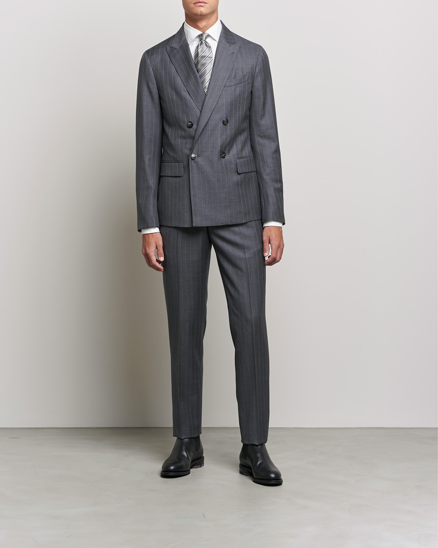 Giorgio Armani Pinstripe Double Breasted Suit Grey at CareOfCarl