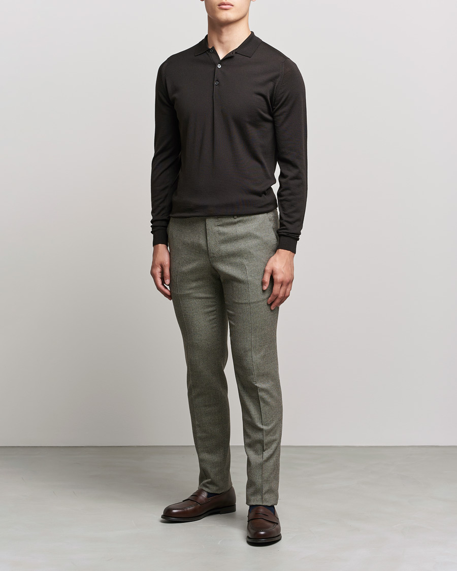 John Smedley Belper Extra Fine Merino Polo Pullover Dark Cocoa at