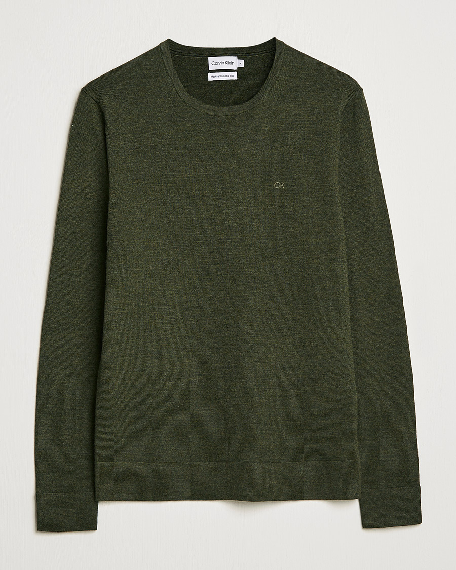 Calvin Klein Superior Wool Crew Neck Sweater Dark Olive at