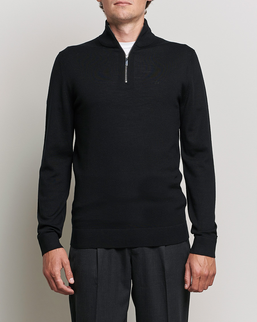 Kolibrie ingenieur rek Calvin Klein Superior Wool Half Zip Sweater Black at CareOfCarl.com