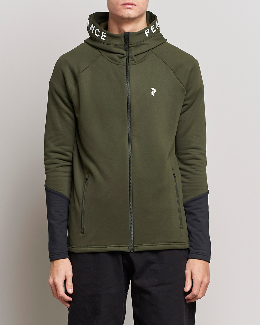 Peak Performance Rider Zip Fleece Hood Jacket Forest Night Black