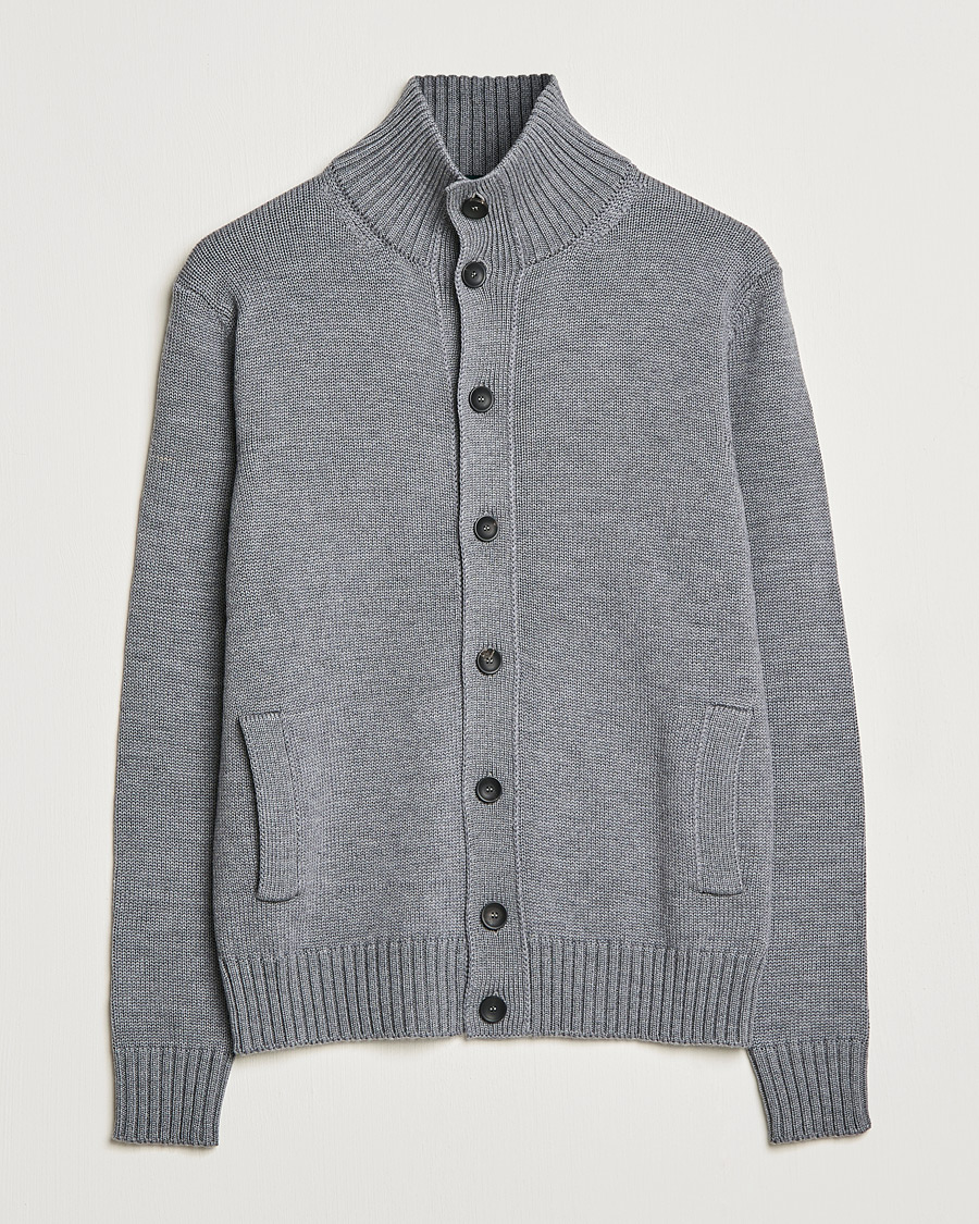 Zanone Virgin Merino Wool Chioto Cardigan Light Grey at CareOfCarl.com