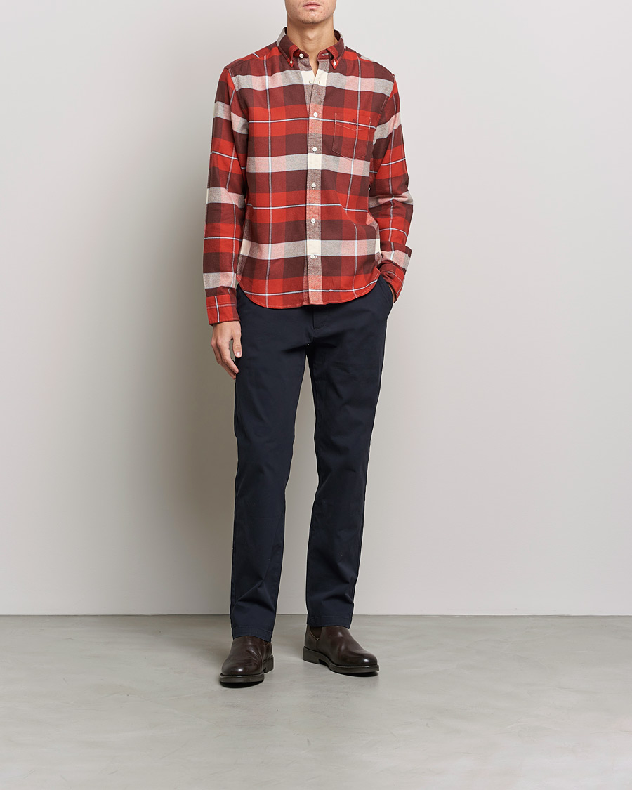 GANT Regular Fit Flannel Block Checked Shirt Spice Red at