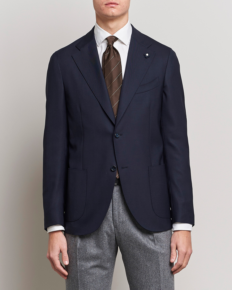 Lardini Patch Pocket Wool Blazer Navy at CareOfCarl.com