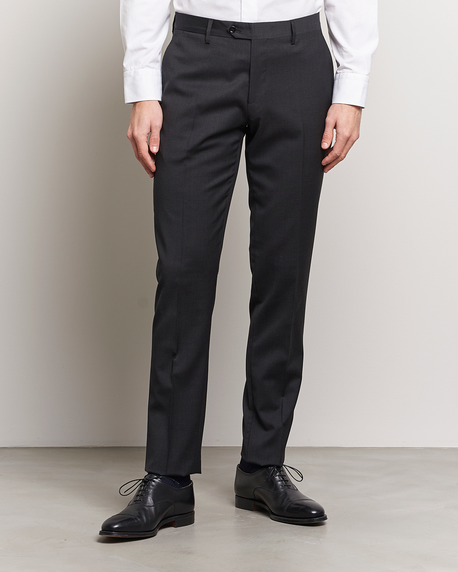 Buy BOSS Slim Fit Stretch Virgin Wool Trousers | Blue Color Men | AJIO LUXE