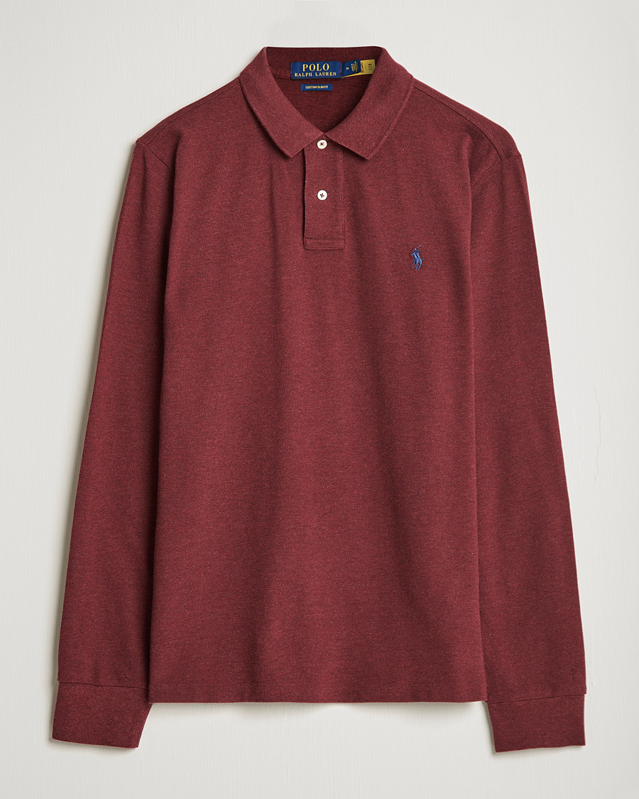 Sunspel Long Sleeve Riviera Polo Shirt Maroon at CareOfCarl.com