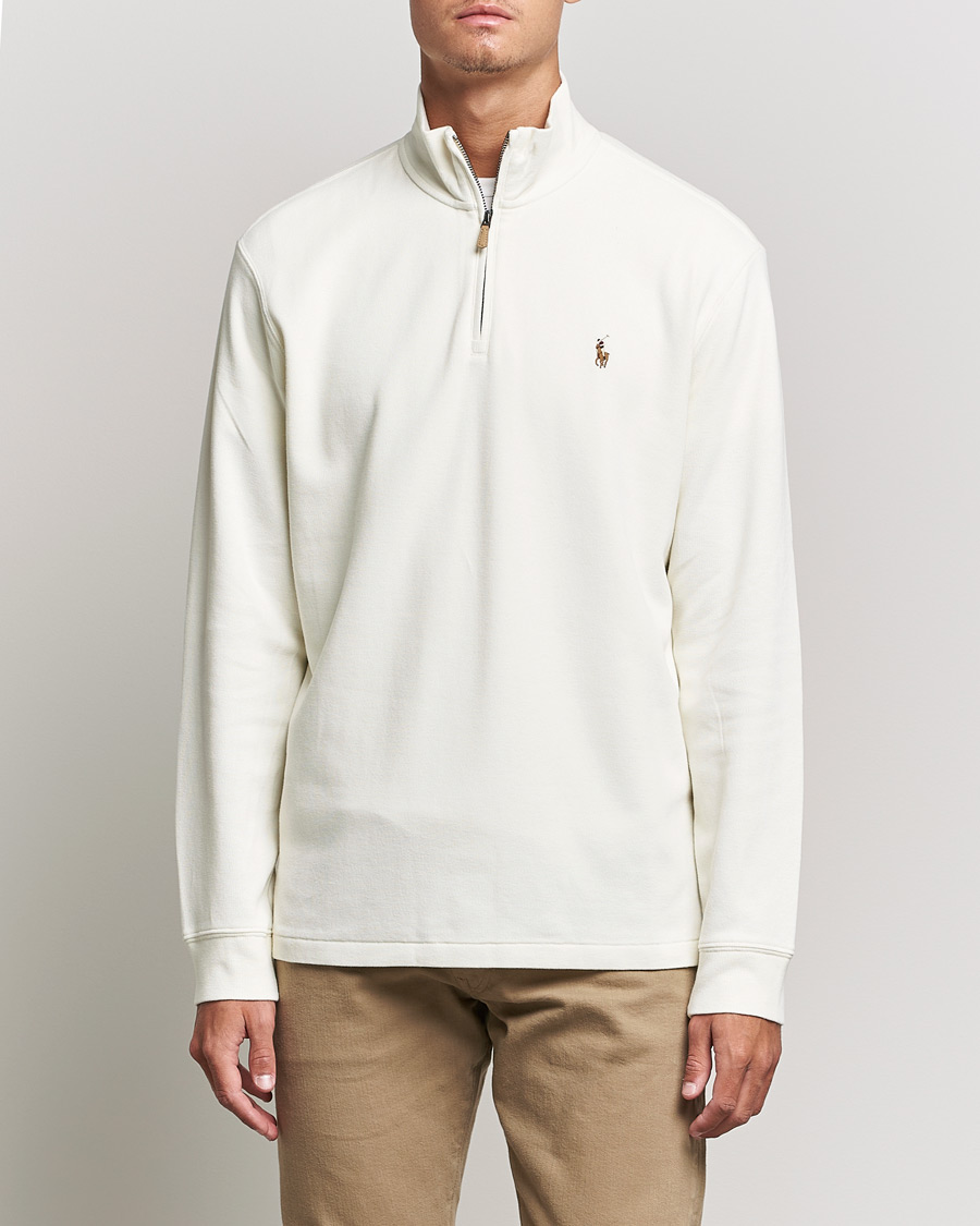 Polo Ralph Lauren Double Knit Jaquard Half Zip Sweater Chic Cream at CareOf