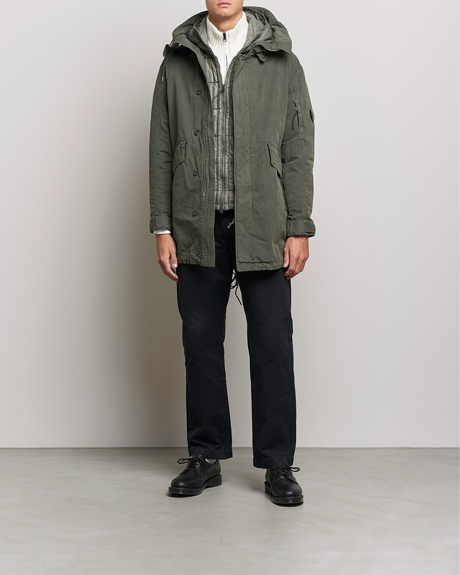 C.P. Company 50 Fili Garment Dyed Cotton Nylon 2 in 1 Parka Green at CareOf