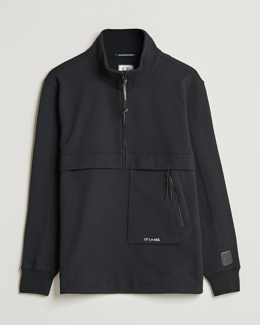 C.P. Company Metropolis Diagonal Raised Fleece Half Zip Black at