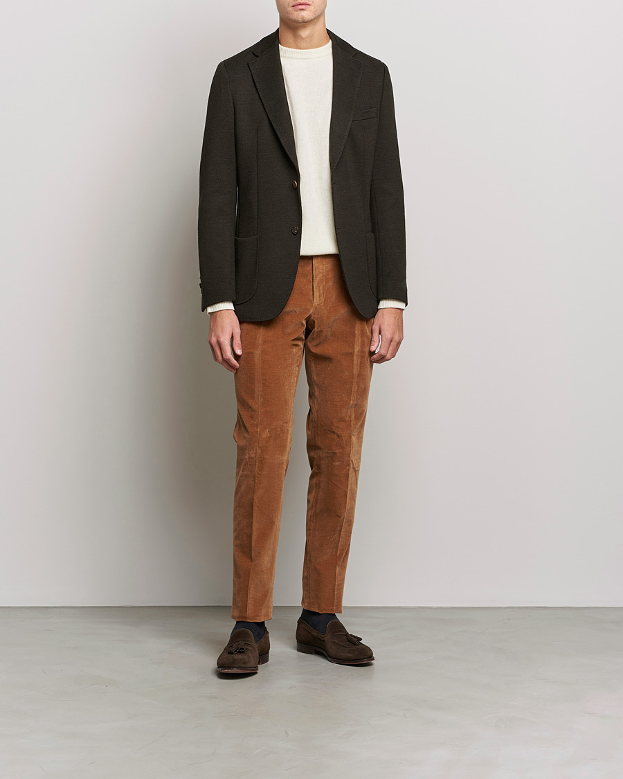 PT01 Slim Fit Pleated Corduroy Trousers Caramel at