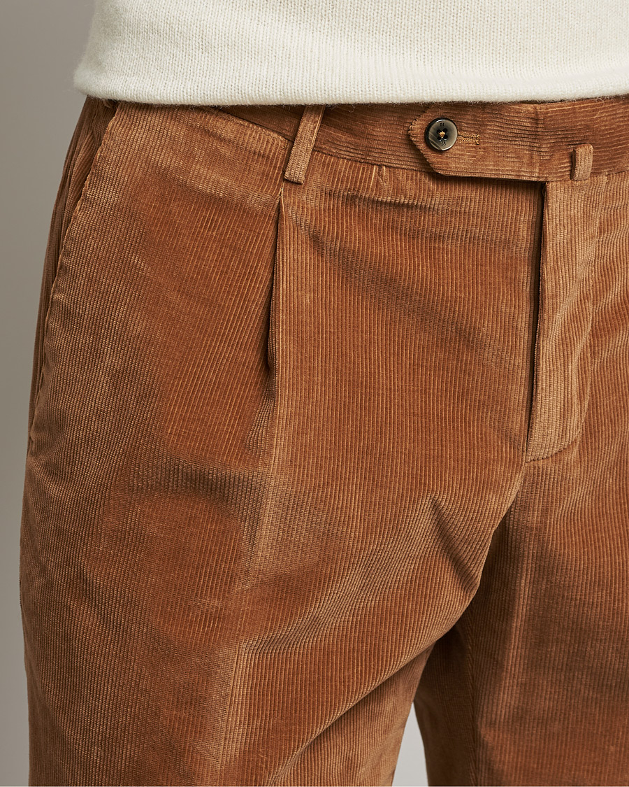 PT01 Slim Fit Pleated Corduroy Trousers Caramel at CareOfCarl.com