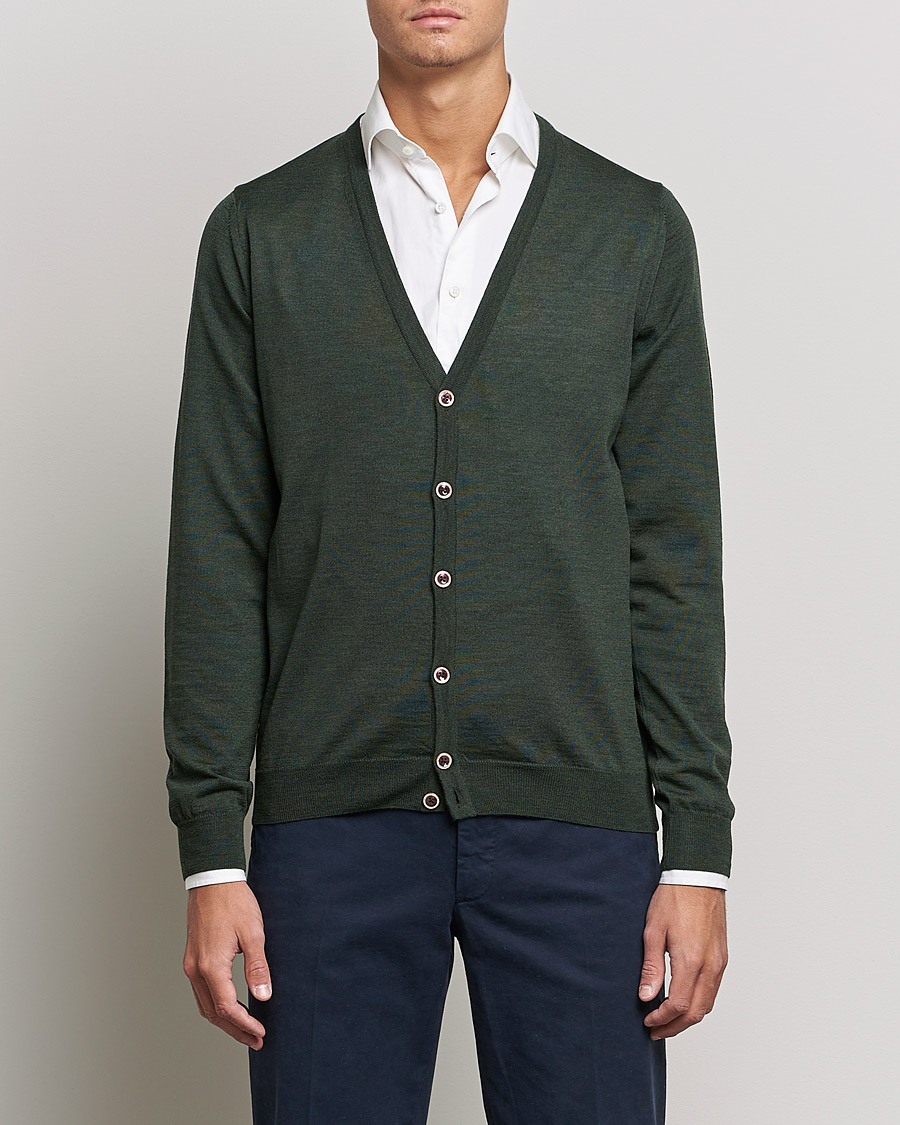 Stenströms Merino Zegna Knitted Cardigan Forest Green at CareOfCarl.com