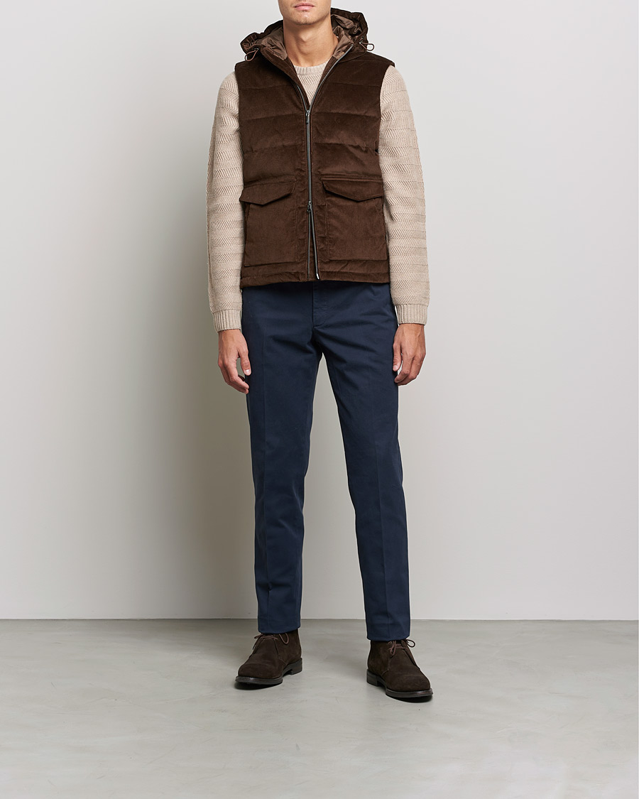 Stenströms Hooded Corduroy Vest Brown at CareOfCarl.com