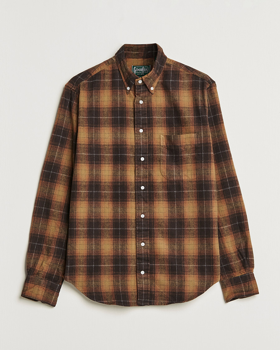 Gitman Vintage Button Down Shaggy Flannel Shirt Brown Check at