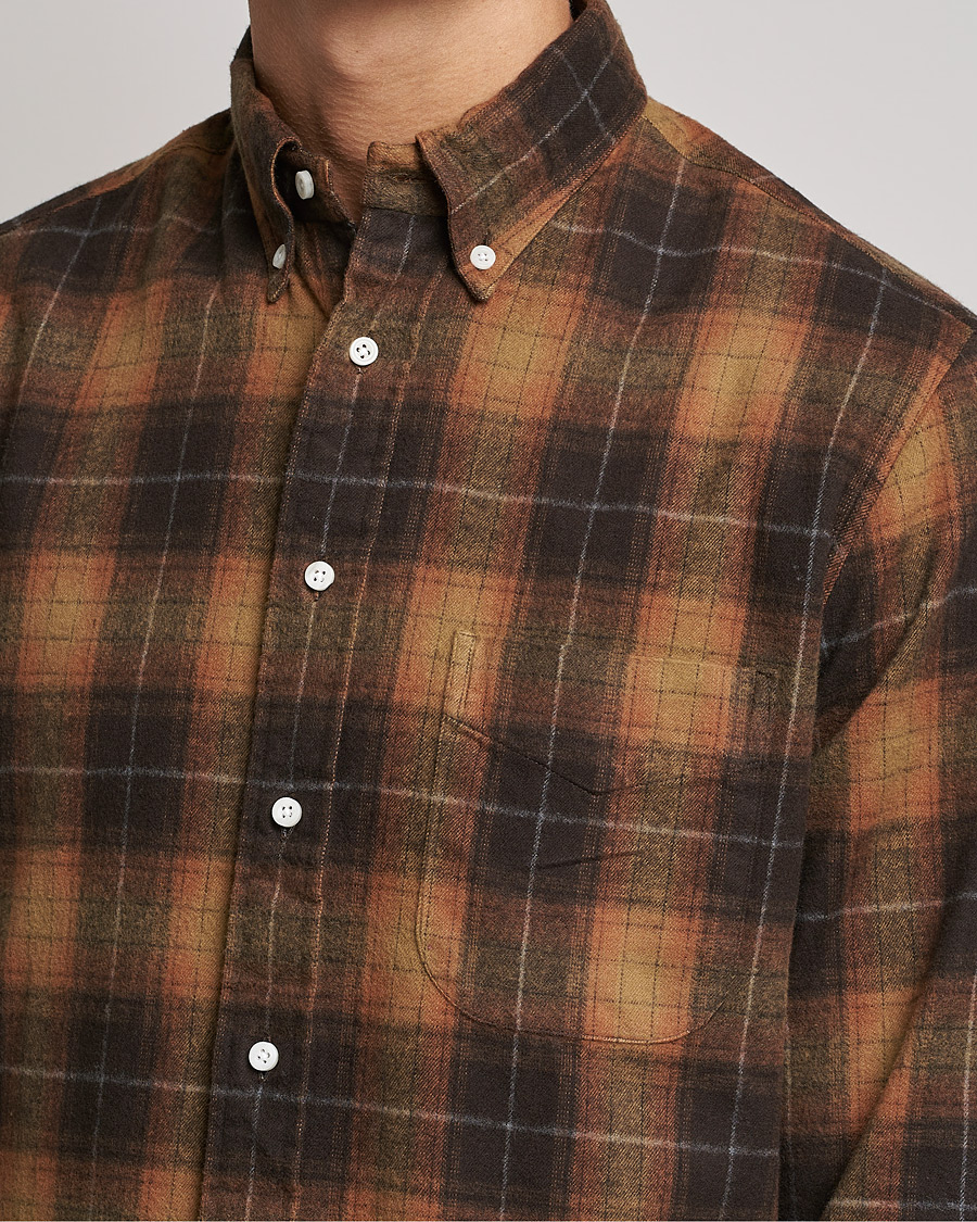 Gitman Vintage Button Down Shaggy Flannel Shirt Brown Check at