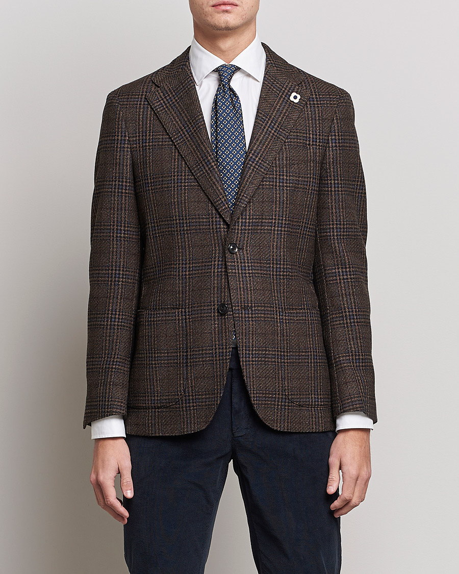 Lardini Checked Patch Pocket Wool/Silk Blazer Brown at CareOfCarl.com