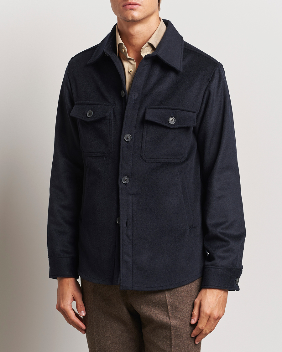 Men |  | Oscar Jacobson | Maverick Wool/Cashmere Shirt Jacket Navy