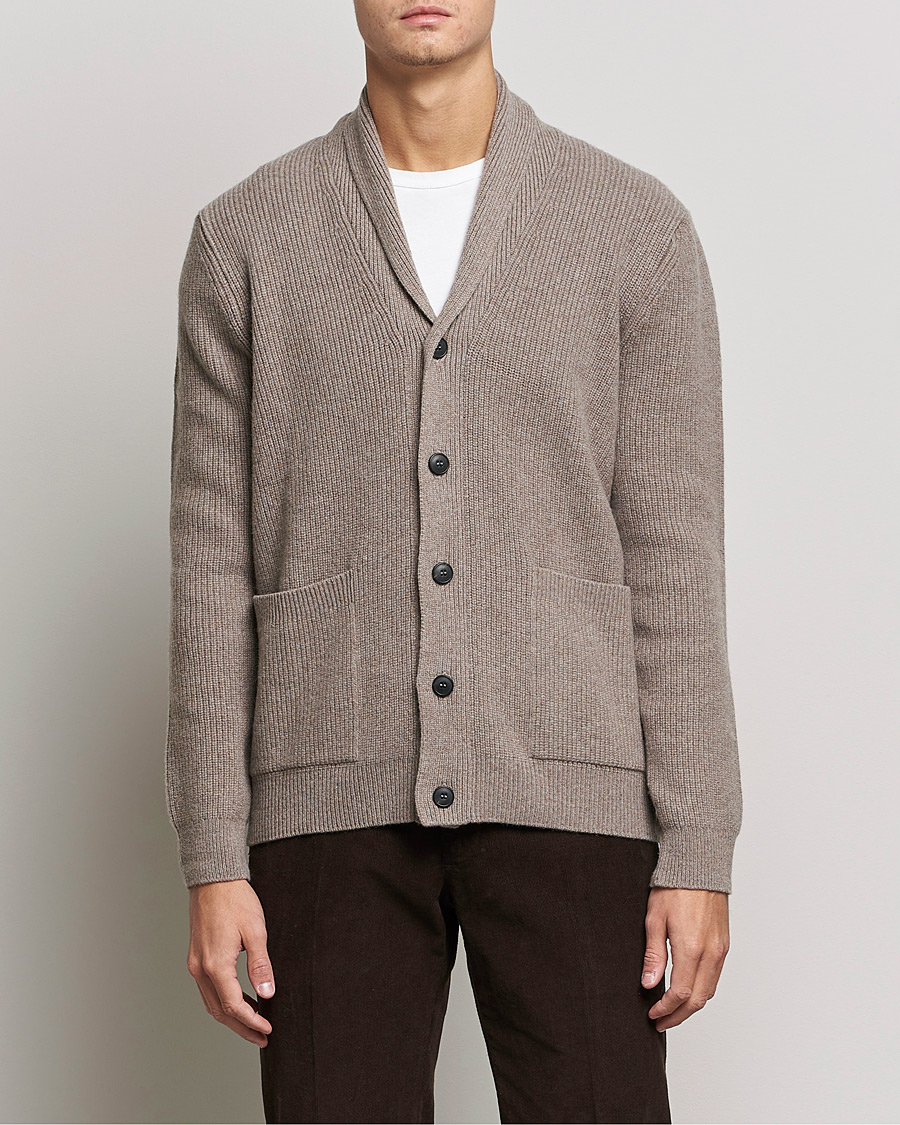 Sunspel Lambswool/Cashmere Shawl Cardigan Oatmeal Melange at