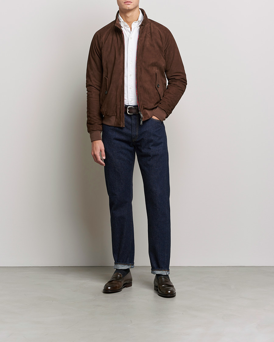 Baracuta G9 Winter Suede Harrington Jacket Chocolate at CareOfCarl.com