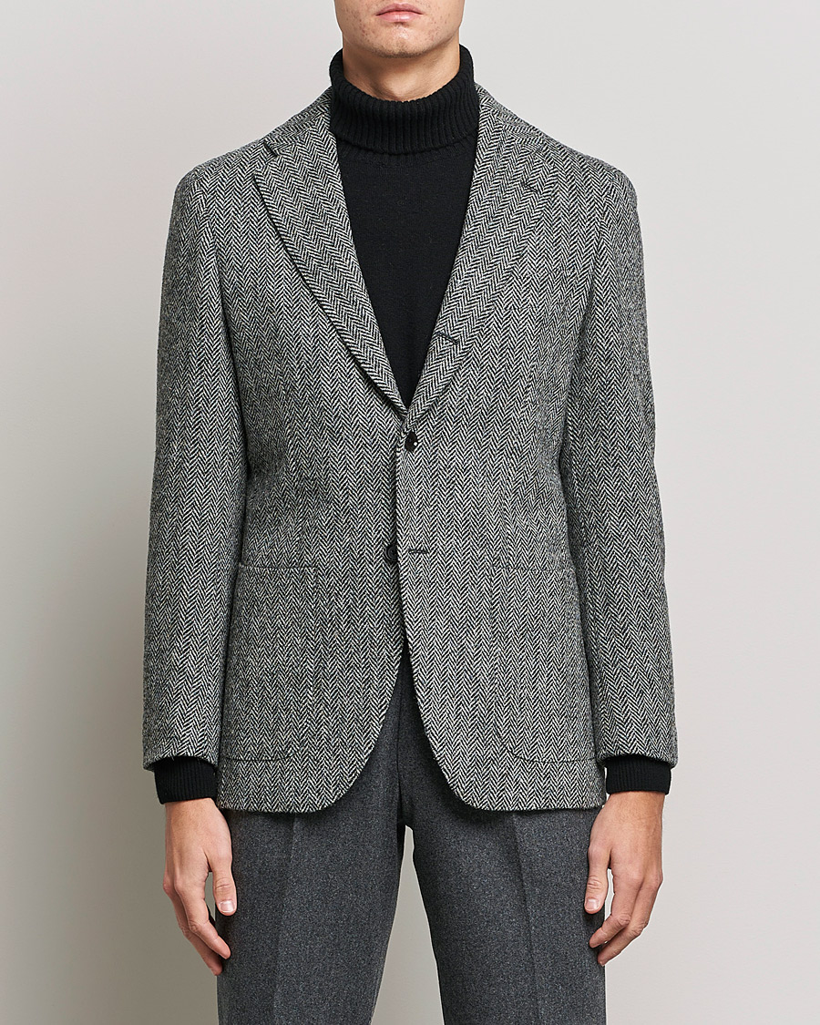 Beams F Herringbone Tweed Jacket Dark Grey at CareOfCarl.com