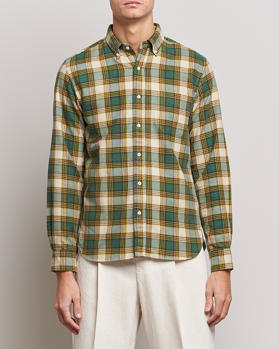 BEAMS PLUS Flannel Button Down Shirt Green Check at CareOfCarl.com