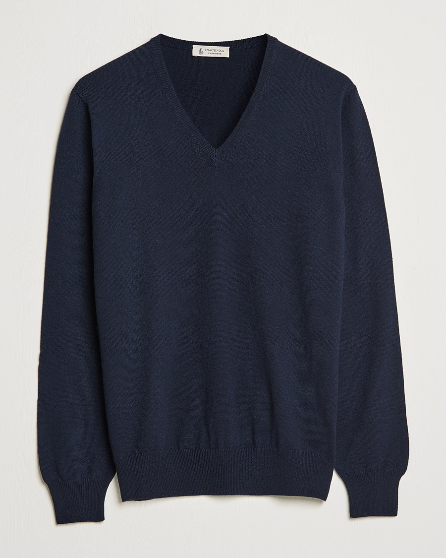 Piacenza Cashmere Cashmere V Neck Sweater Navy at CareOfCarl.com