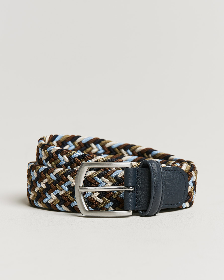 Anderson's Stretch Woven 3,5 cm Belt Navy/Green/Brown at
