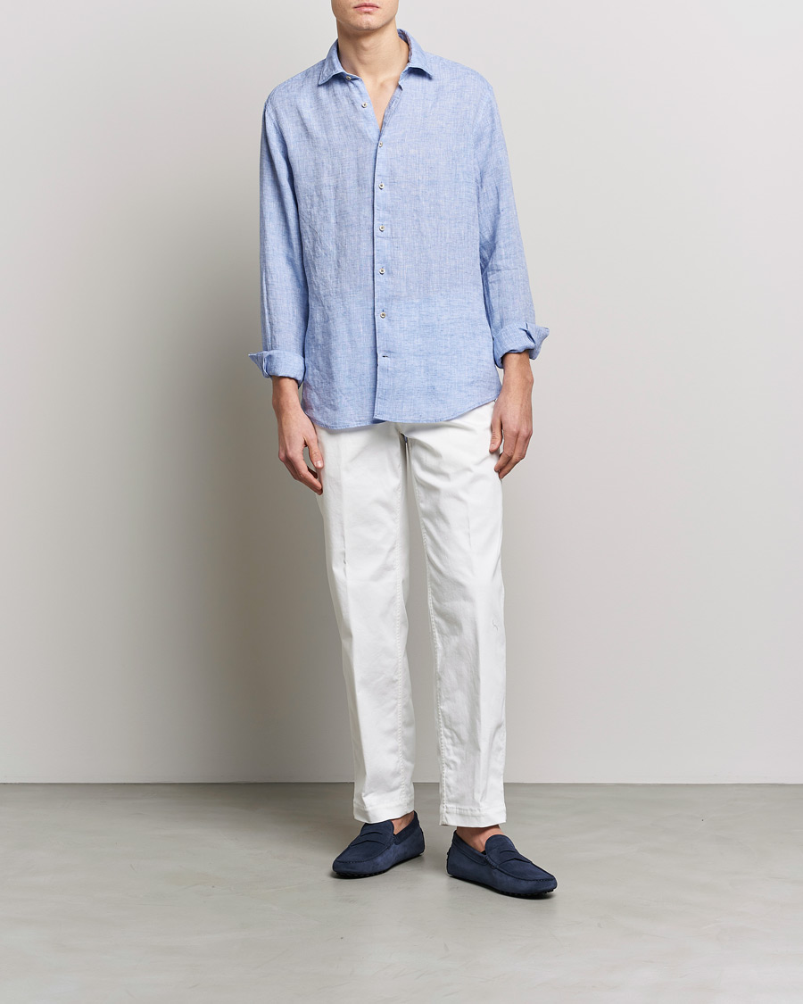 White fitted linen sales shirt