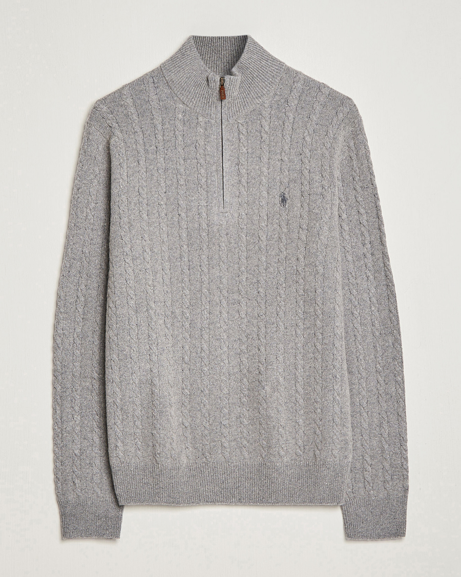 Polo Ralph Lauren Cotton/Wool Cable Half-Zip Fawn Grey Heather at CareOfCar