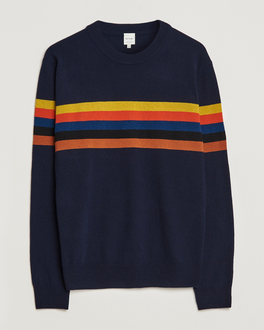 Paul Smith Wool Stripe Knitted Crew Neck Navy at CareOfCarl.com