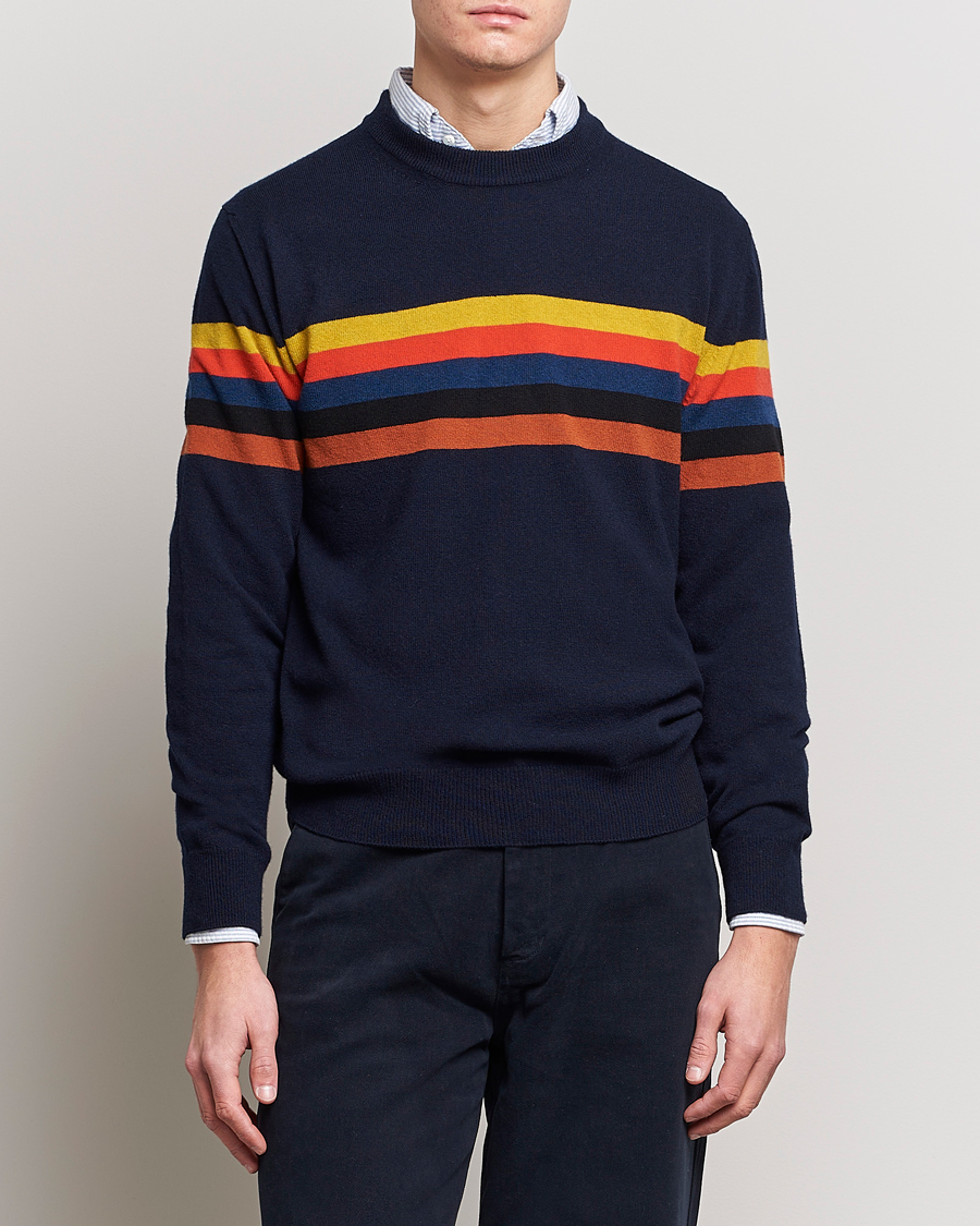 Paul Smith Wool Stripe Knitted Crew Neck Navy at CareOfCarl.com