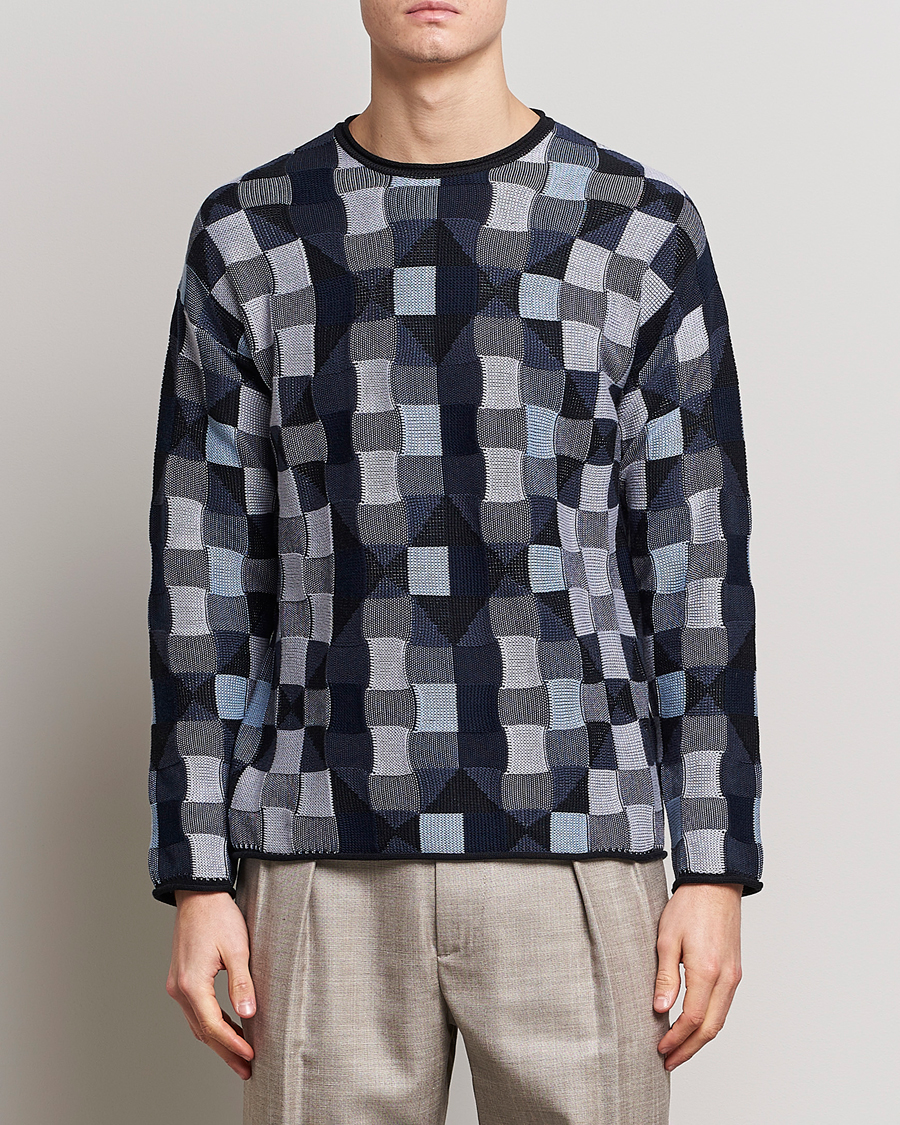 Giorgio Armani Geometrical Patchwork Sweater Navy White at